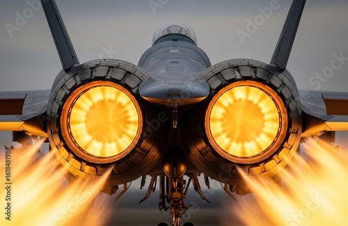 Jet propulsion close-up showing intense heat and power during flight, flames and exhaust trails reveal extreme force and speed