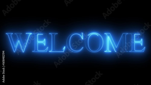 eon glowing welcome text animation in blue . modern neon style welcome text on black background .