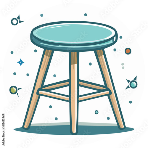 Modern wooden stool with light blue seat simple furniture design illustration