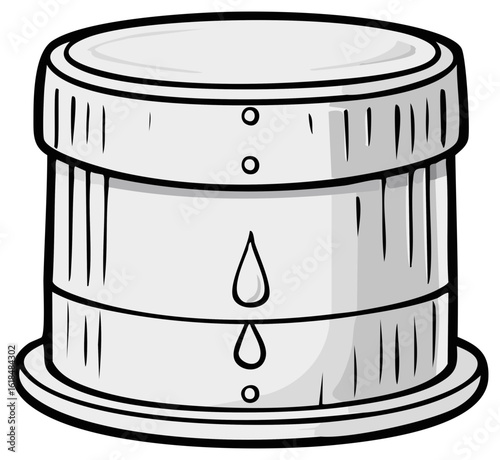 Cartoon Illustration of a Silver Metallic Water Filtration System with Cascading Water Drops for Purifying