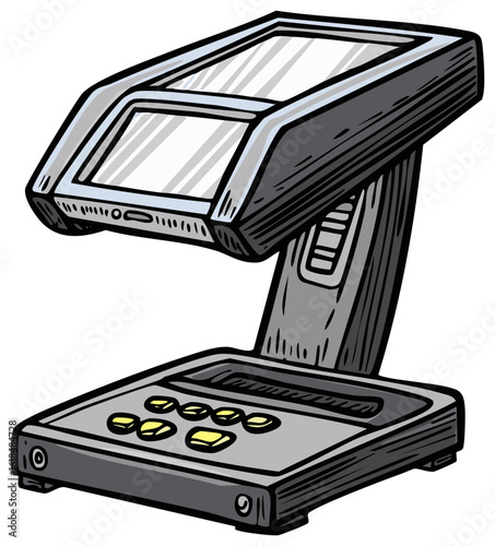 Supermarket Self Checkout Counter Barcode Scanner and Weighing Scale Vector Art
