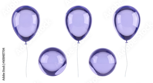 Purple balloons floating against a white backdrop creating a clean and celebratory aesthetic for party or design needs