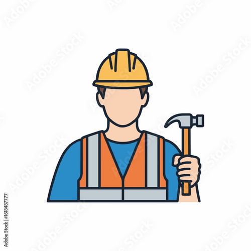  Flat Color Icon of Construction Worker