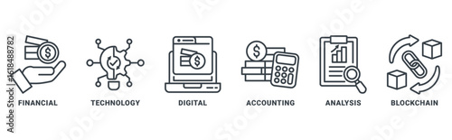 Fintech icon set vector concept with icon of  financial, technology, digital, accounting, analysis, blockchain