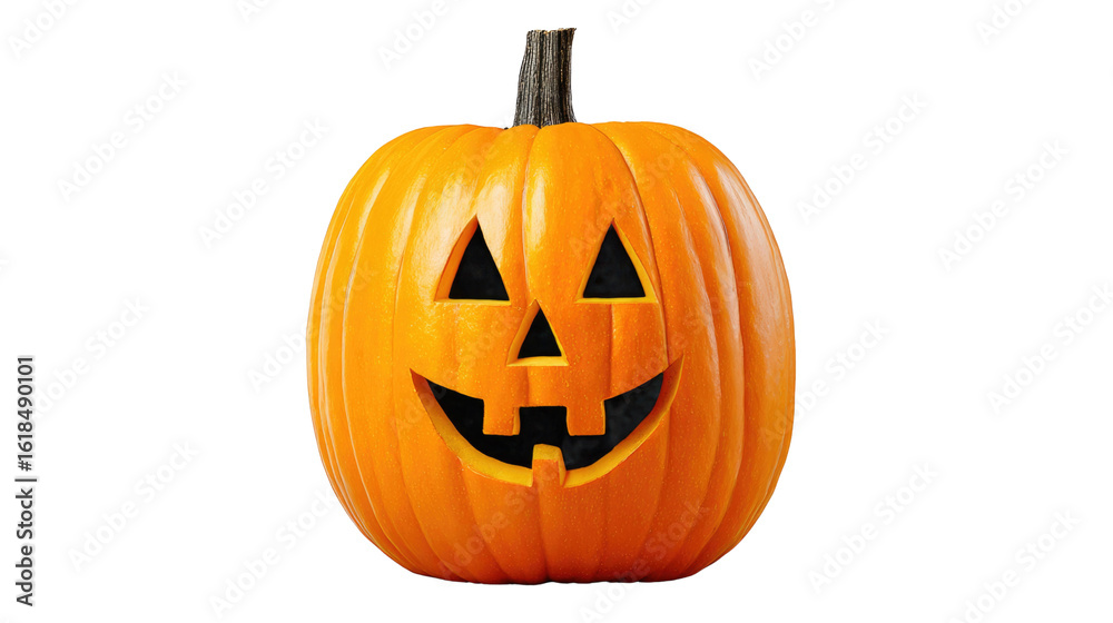 Obraz premium Smiling Carved Pumpkin with Classic Jack-o'-lantern Face for Halloween Celebrations and Festive Decorations