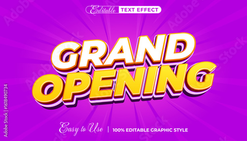 Grand Opening 3D text effect in a bold, colorful style. Editable vector graphic template for business promotions and events.