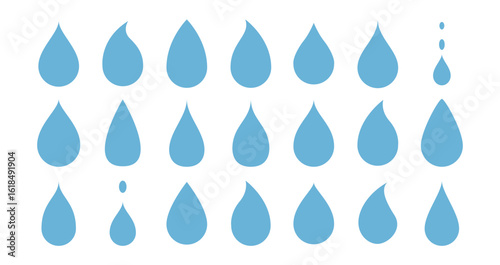 blue drops and droplet silhouette vector set. Drop icons on white background
