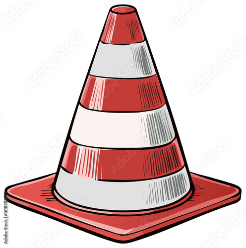 Stripped Red and White Traffic Cone Illustration - Safety, Construction, Warning Icon