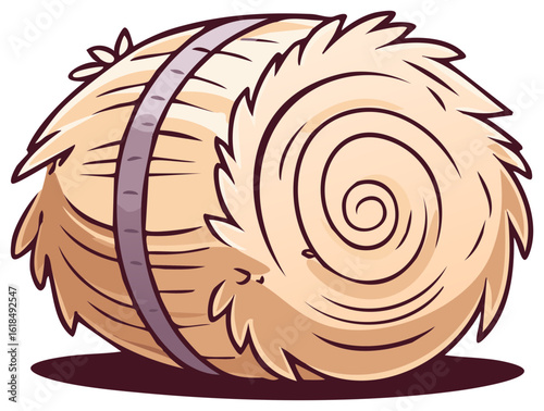 Cartoon Hay Bale Illustration Rolled Haystack Tied with Strap Farming Icon