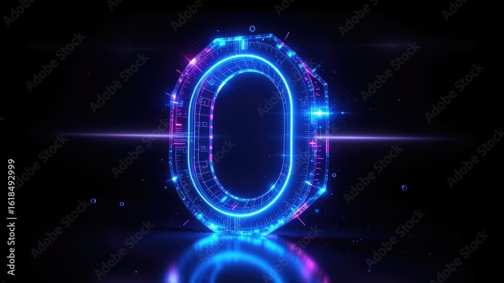 Fototapeta premium Neon light zero, Digital zero , zero alphabet background 