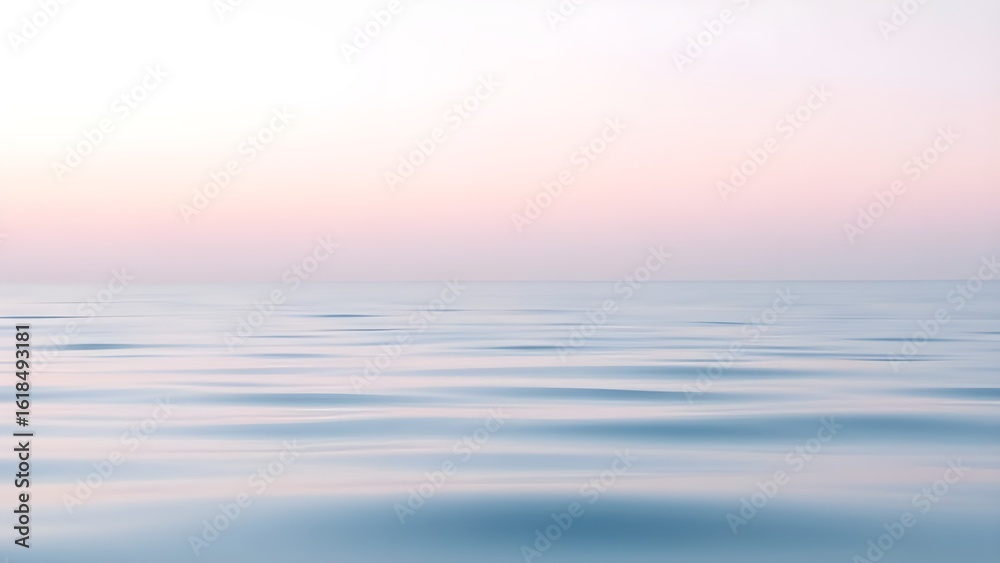 Fototapeta premium 일몰이 지는 노을지는 날씨의 평화로운 잔잔한 바다 흐린 블러처리The peaceful calm sea of sunset is cloudy