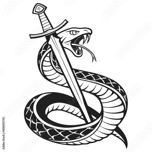 Serpent impaled by sword snake piercing