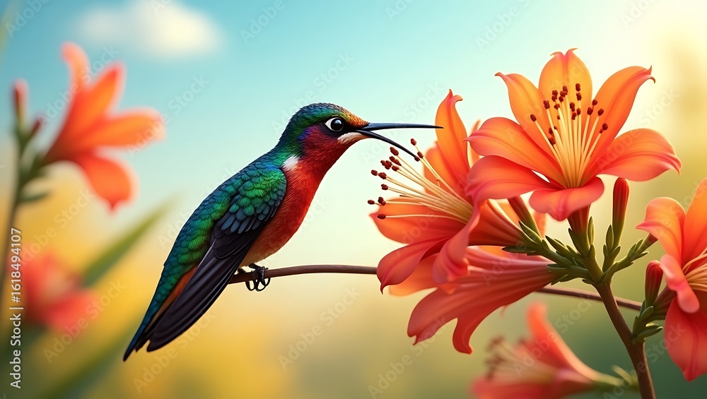 Fototapeta premium Close-Up of Hummingbird Sipping Nectar