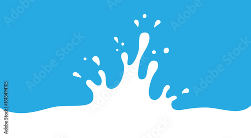 Milk Splash Wave Vector Background Template. Yogurt Stain Shape with Drips Graphic Border Frame. Cream Flow Flat Illustrations with Drops and Splashes on Blue Background
