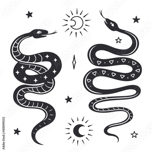 Stylized black snakes celestial elements stylized snakes