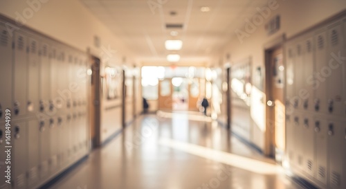 Blurred scene inside an school corridor