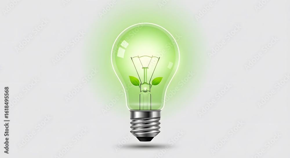 A green light bulb with a plant sprout growing inside, symbolizing eco-friendliness A green light bulb with a plant sprout growing inside, symbolizing eco-friendliness