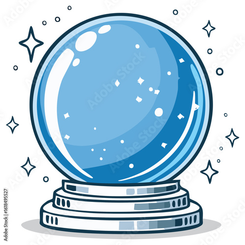 Crystal ball with stars predicting fortune telling future and magic on a silver stand, vector design for occult themes
