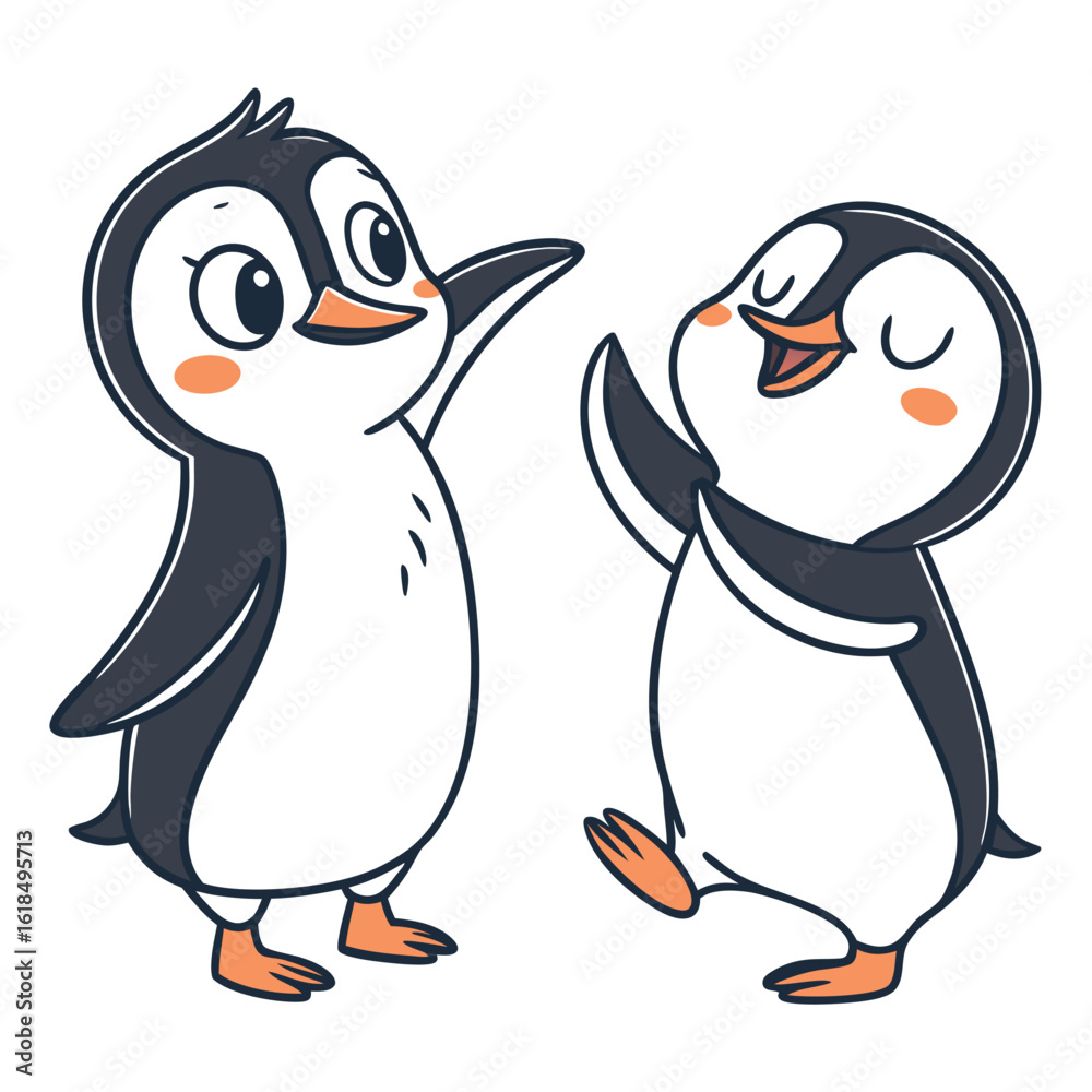 Obraz premium Two stylized penguins dancing happily cute happy