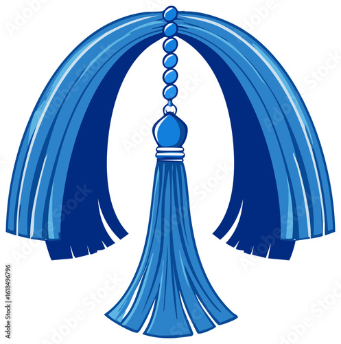 Blue Swag and Tassel Decoration, Ornament, Window Treatment, Decorative Hanging Embellishment