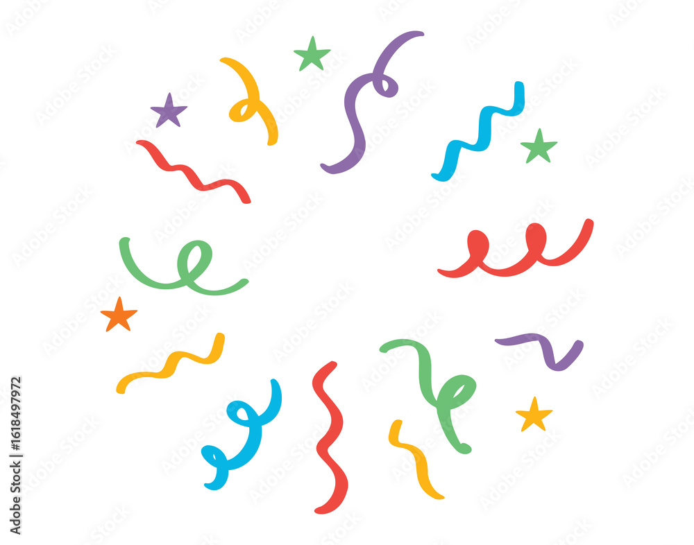 Obraz premium confetti clipart. colorful popping ribbon confetti. Simple confetti cartoon icon doodle hand drawn. Outline drawing confetti line clipart symbol