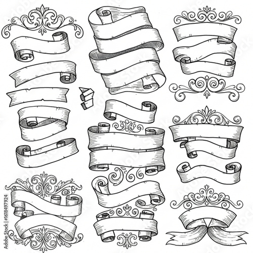 Elegant vintage banner scrolls and flourish accents