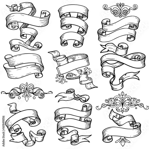 Hand drawn banner set, decorative scrolls design