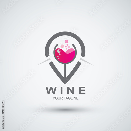 Wine pin location logo flat icon illustration vector template