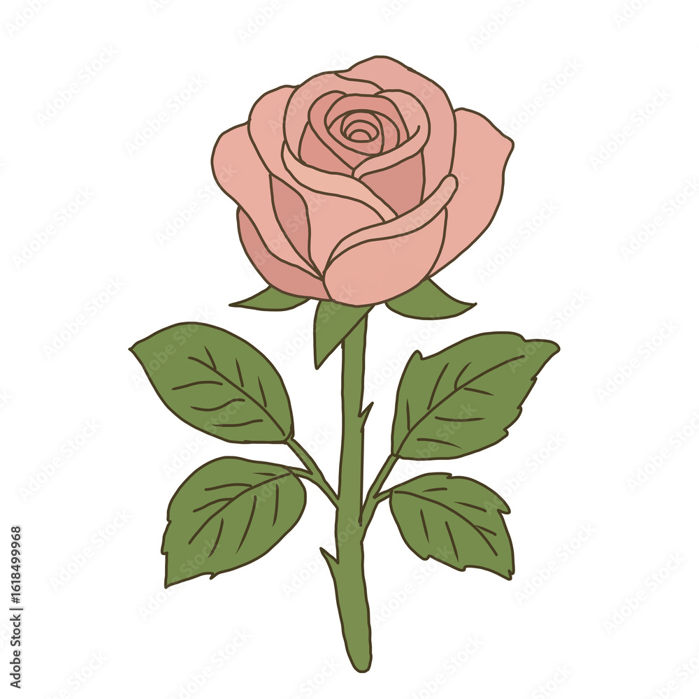 Obraz premium Hand-drawn pink rose flower illustration in flat vector style with transparent background