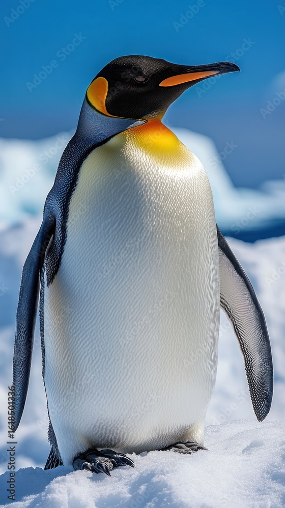 Fototapeta premium Emperor penguin, profile view, sunny day