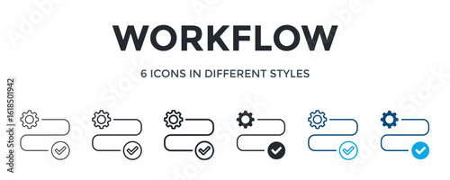 Workflow Icon In Different Style Vector Illustration. Designed In Thin Line, Regular Line, Bold Line, Glyph, Color Line, And Color Glyph Style Can Be Used For Web