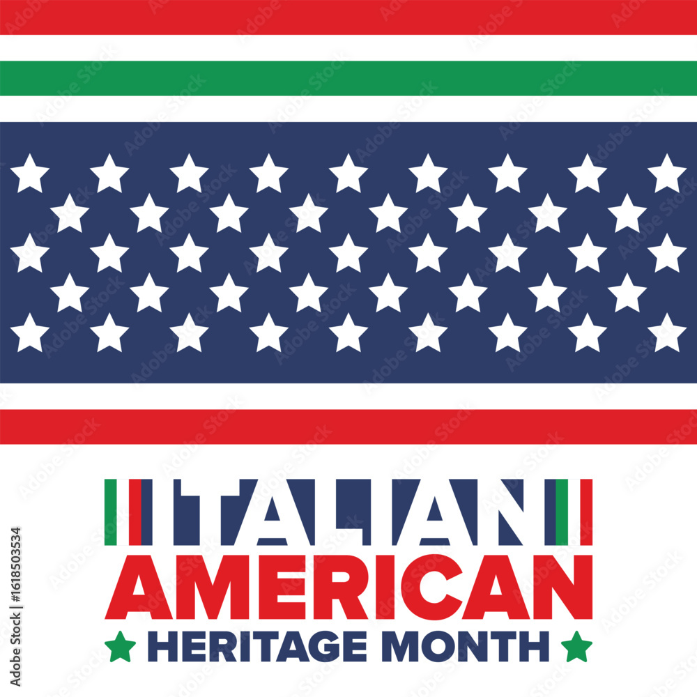 Fototapeta premium Italian American Heritage Month. Happy holiday celebrate annual in October. Italy and United States flag. Culture month. Patriotic design. Poster, card, banner, template. Vector illustration