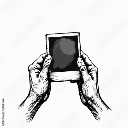 Hands holding old photograph with faded memory capturing emotions in vintage style. Memory display with hands showcasing cherished moments, perfect for nostalgic projects or art themes.