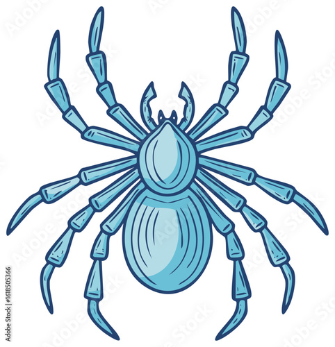 Cartoon Blue Spider with Eight Legs Detailed Illustration for Halloween Decorations and Spooky Designs