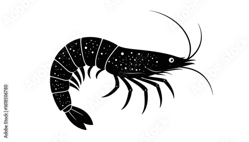 Black shrimp silhouette with speckled detail