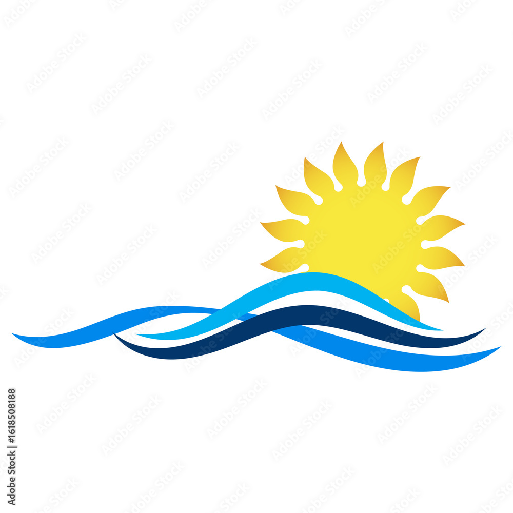 Yellow sun rays on blue waves design symbol Yellow sun rays on blue waves design symbol