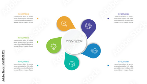 Business visualization infographic circle design template with 5 options, steps or processes. Business presentation.	