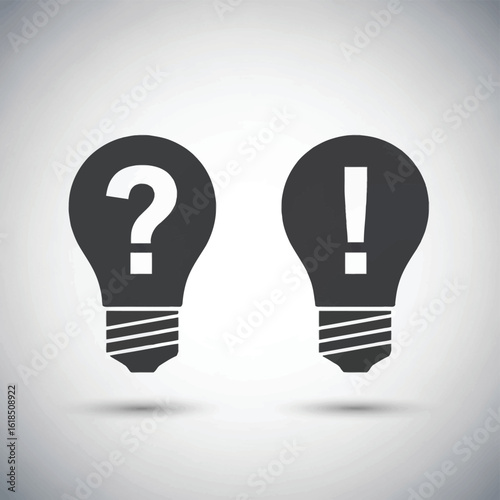 Vector illustration of question mark and exclamation point inside lightbulbs representing ideas