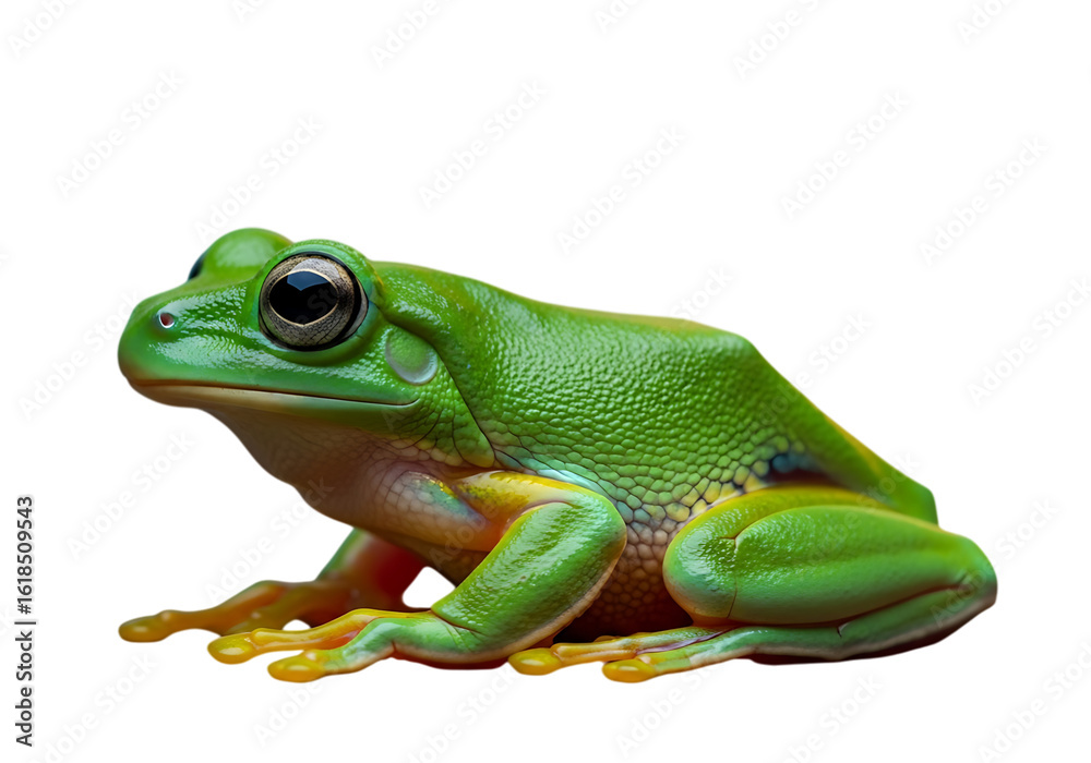 Obraz premium Green tree frog sitting isolated on transparent background