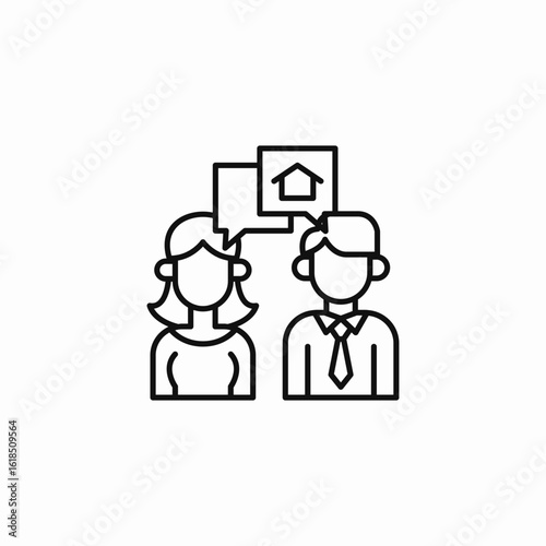 couple discussing house icon sign vector
