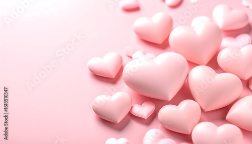 Pastel hearts on pink background