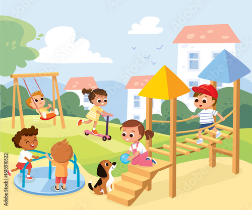 background, bicycle, bike, bird house, cartoon, character, children illustration, children vector, dog, eco friendly, family, family picnic, family together, fun, garden, girl, green, happy, have fun,