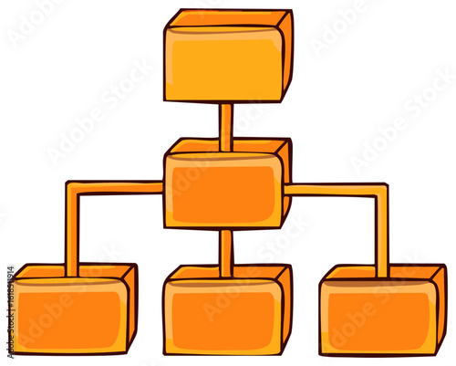Orange Cartoon Block Diagram Illustrating a Hierarchy Structure with Connected Nodes