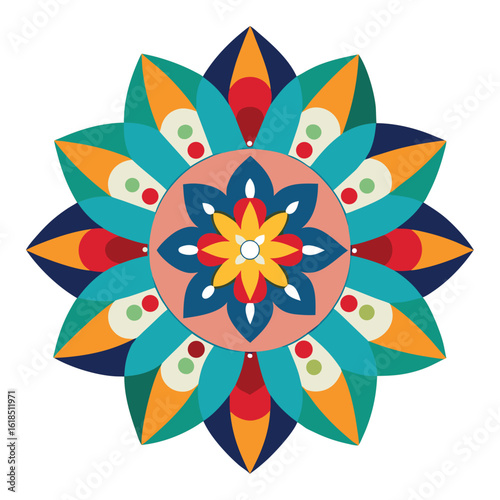 Colorful abstract  daisy flowers in Nordic folk style on white background

