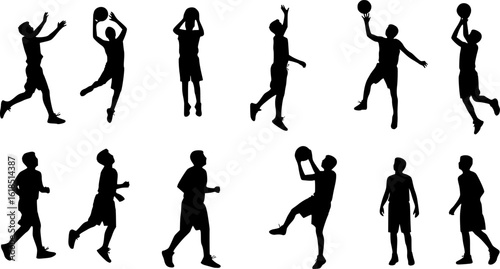 Silhouettes of boys playing basketball
