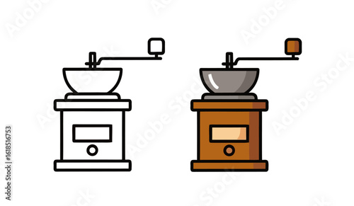 Manual Grinder Depiction in Flat Vector Style on White Background