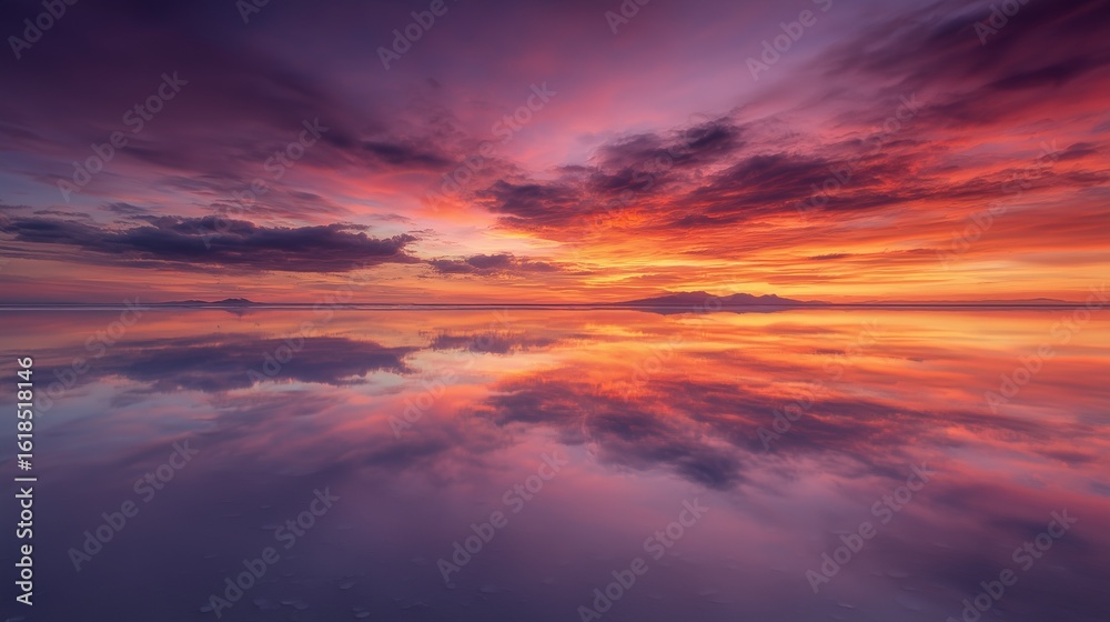 Fototapeta premium Serene Sunset Reflection in Salt Flat Landscape