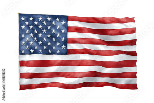 Watercolor American flag clipart, isolated on a transparent background in PNG format.