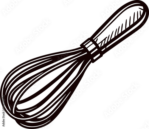 Hand drawn wire whisk isolated on white background vintage kitchen utensil sketch illustration