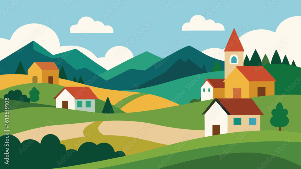 Naklejka premium rural landscape with houses